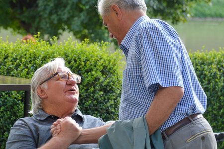 Writer Tone Partljič and poet Andrej Brvar fraternizing, September 2020 / Photo: Andrej Senica